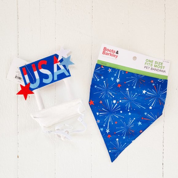 Boots & Barkley USA Pet Headwear and Fireworks Bandana Red White and Blue - Picture 3 of 6